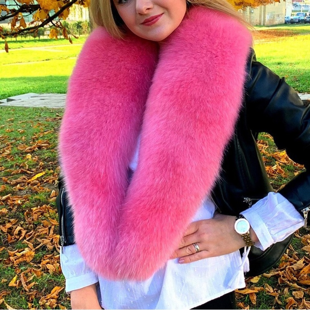 Arctic Fox Fur Stole, 55' Collar, Hot Pink Color - Picture 3 of 4